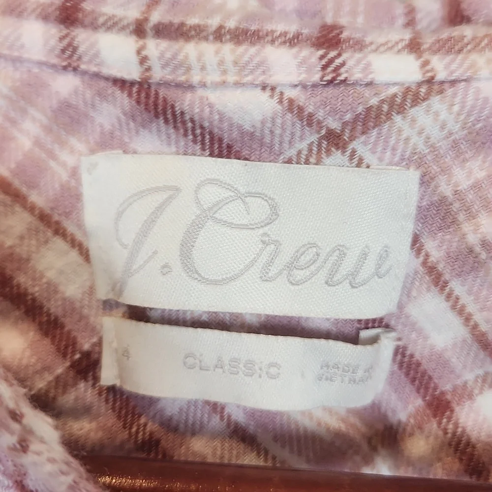 J.‎ Crew Women's Classic-Fit Shirt in Blush Flannel Plaid Size 4